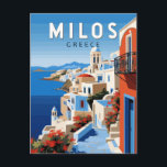 Milos Greece Travel Art Vintage Postcard<br><div class="desc">Milos retro vector travel design. Milos or Melos is a volcanic Greek island in the Aegean Sea,  just north of the Sea of Crete.</div>