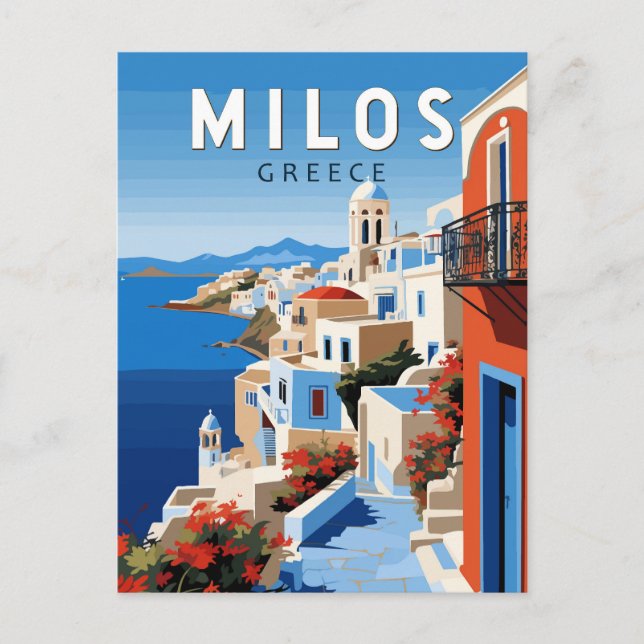 Milos Greece Travel Art Vintage Postcard (Front)