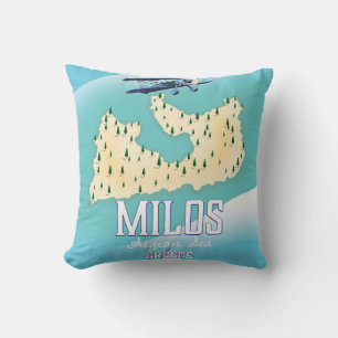 Milos,Greek island Map travel poster art. Throw Pillow