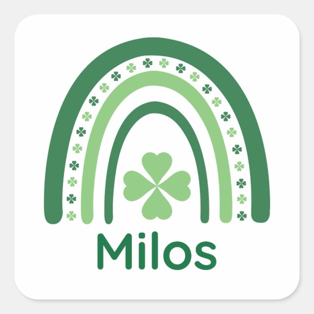 Milos Name Clover Boho Rainbow Square Sticker (Front)