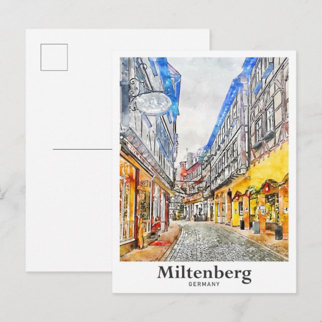 Miltenberg Germany Travel Watercolor Hand Drawn Postcard (Front/Back)