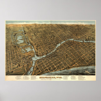 Milwaukee birdseye map  - 1872 (Bailey) BigMapBlog Poster