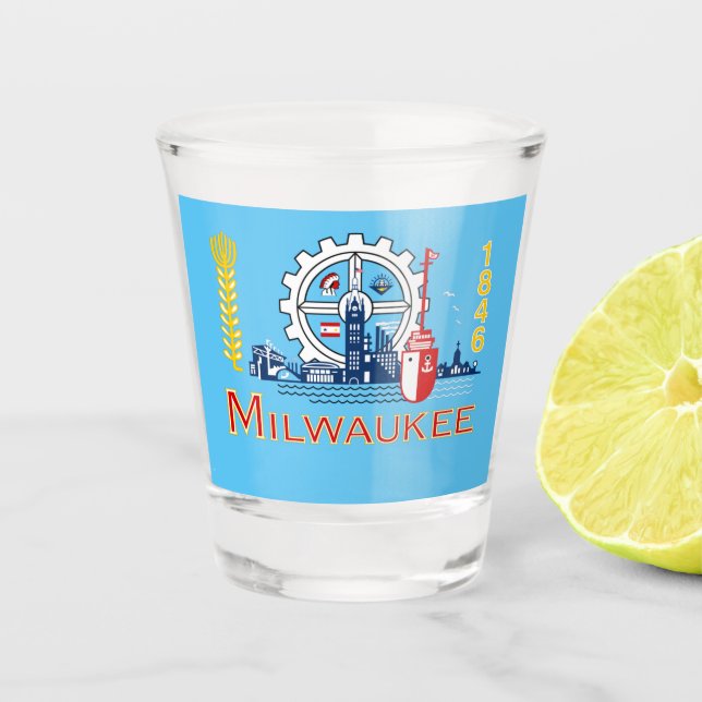 Milwaukee city flag shot glass (Front)