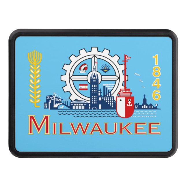 Milwaukee city flag trailer hitch cover (Front)