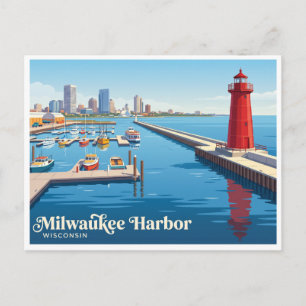 Milwaukee Harbour and Pierhead Lighthouse Wisconsi Postcard