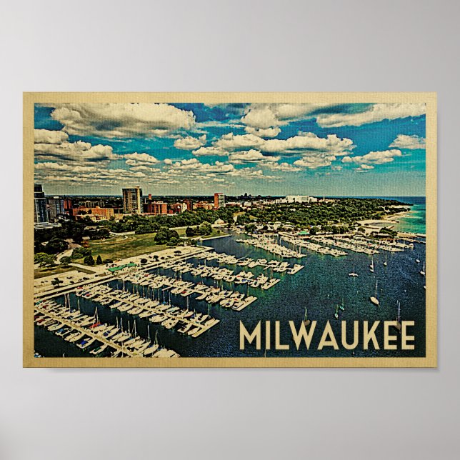 Milwaukee Poster Vintage voyage Skyline Wisconsin (Devant)