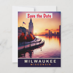 Milwaukee Riverfront Sunset wedding Invitation