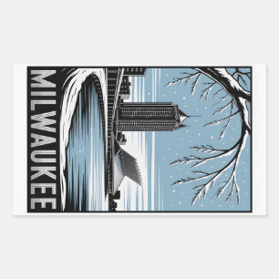 Milwaukee Skyline Black and White Woodcut Winter Sticker