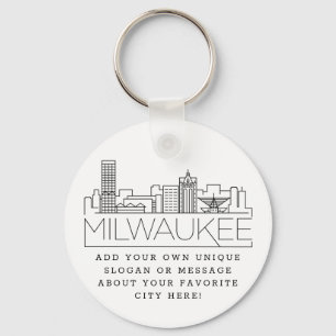Milwaukee Stylized Skyline   Custom Slogan Keychain