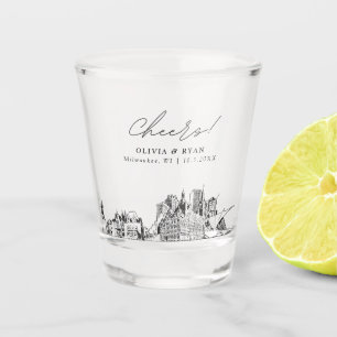 Milwaukee Wedding Favour Personalized Cheers Shot Glass