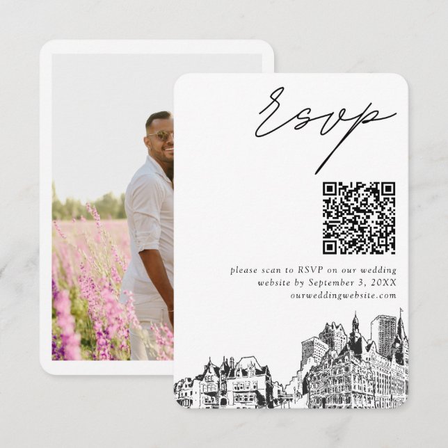 Milwaukee Wedding Modern RSVP QR Code Enclosure Card (Front/Back)