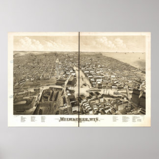 Milwaukee WI 1879 Antique Panoramic Map Poster
