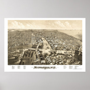 Milwaukee, WI Panoramic Map - 1879 Poster