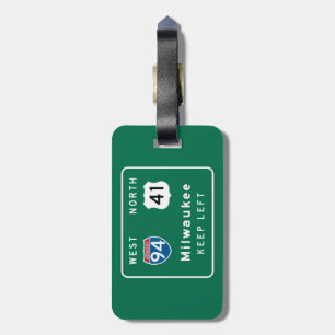 Milwaukee, WI Road Sign Luggage Tag