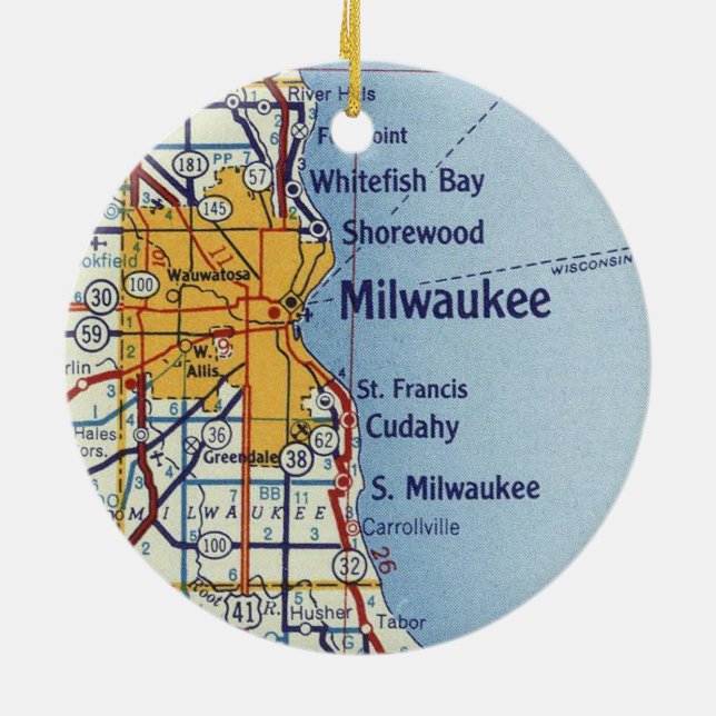 Milwaukee WI Vintage Map Ceramic Ornament (Back)