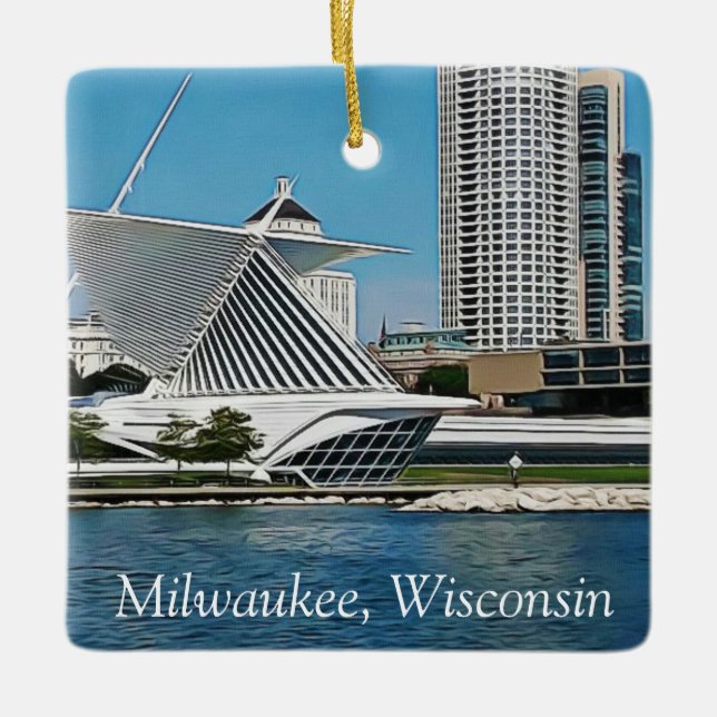 Milwaukee Wisconsin Cheese Head Christmas Keepsake Ceramic Ornament (Front)