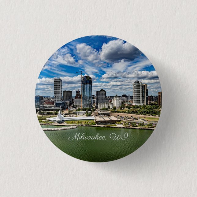 Milwaukee, Wisconsin cityscape photograph, 1 Inch Round Button (Front)