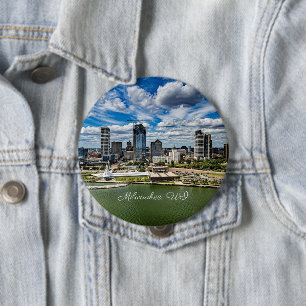 Milwaukee, Wisconsin cityscape photograph, 4 Inch Round Button