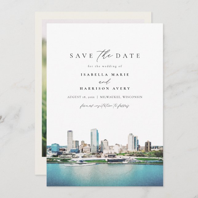 MILWAUKEE Wisconsin Skyline Wedding Save the Date Invitation (Front/Back)