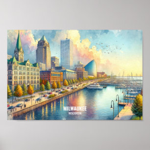 Milwaukee Wisconsin Travel Places watercolor Poster