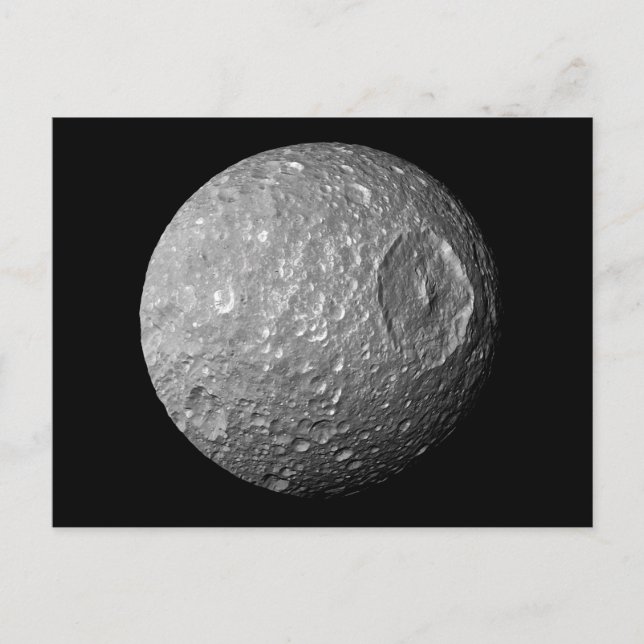 Mimas the Moon of Saturn from Cassini Spacecraft Postcard (Front)