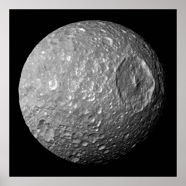 Mimas the Moon of Saturn from Cassini Spacecraft Poster (Front)