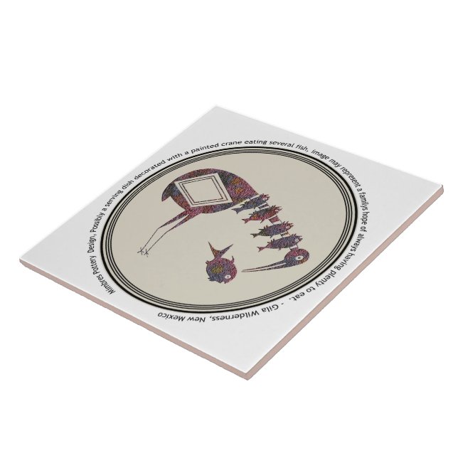 Mimbres Pottery Design Crane Eating Fish Tile (Side)