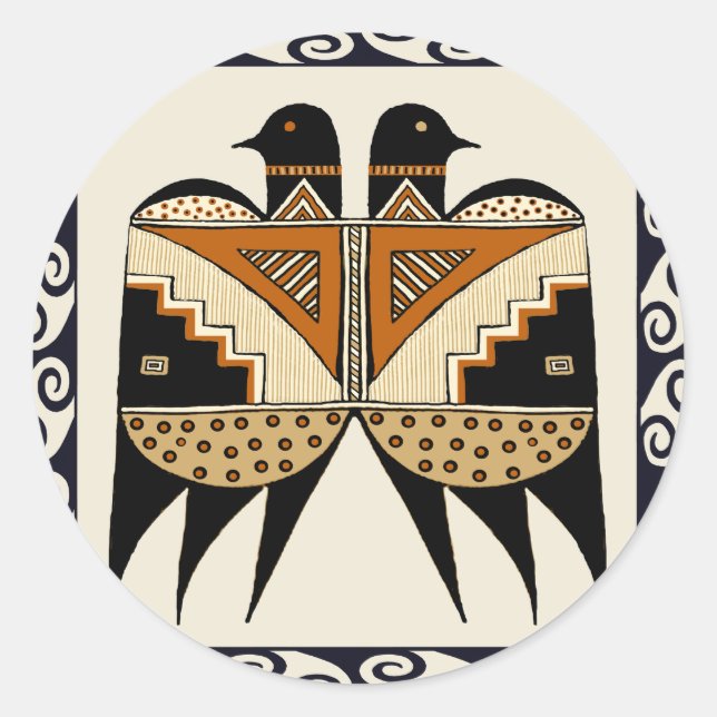 Mimbres Twin Birds Classic Round Sticker (Front)