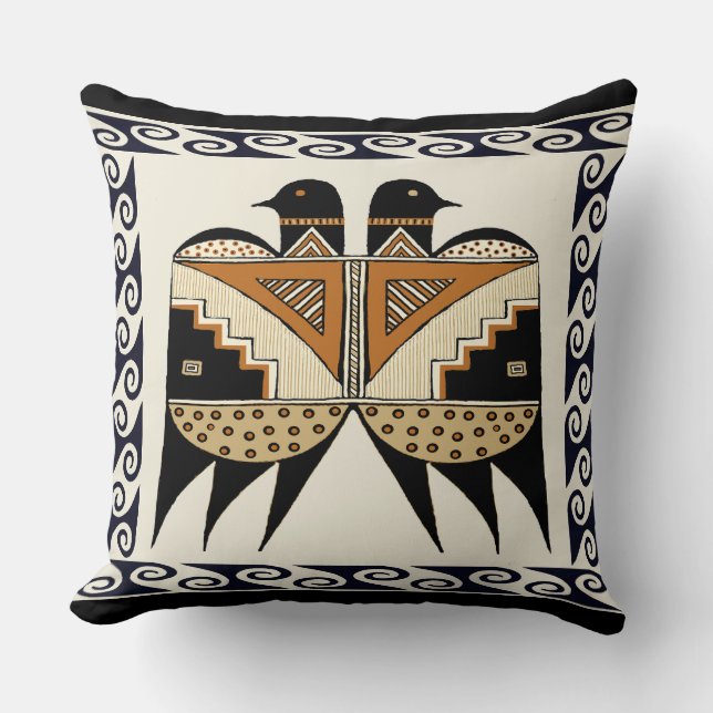 Mimbres Twin Birds Throw Pillow (Front)