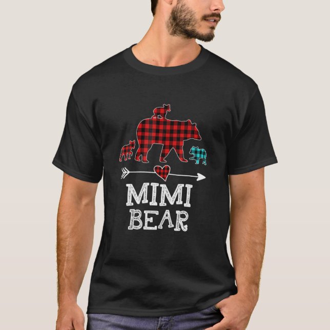 Mimi Bear Christmas Pajama Red Plaid Buffalo T-Shirt (Front)
