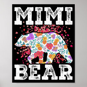 Mimi bear mom grandma floral happy mother's day poster