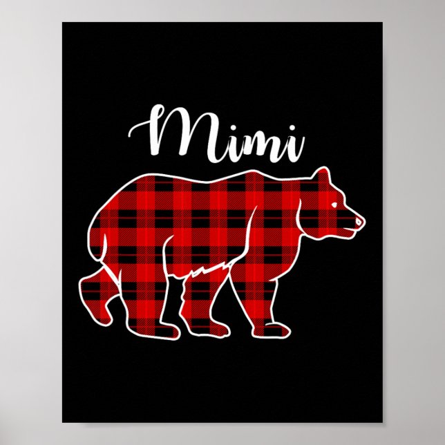 Mimi Bear Red Plaid Christmas Costume Matching Fam Poster (Front)