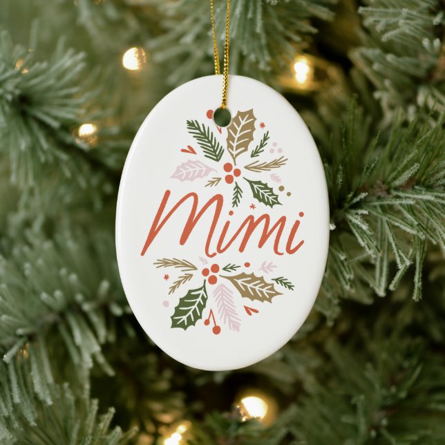 Mimi Bright Holly Christmas Photo Ceramic Ornament (Tree)