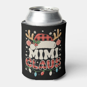 Mimi Claus Red Buffalo Plaid Christmas Lights Xmas Can Cooler