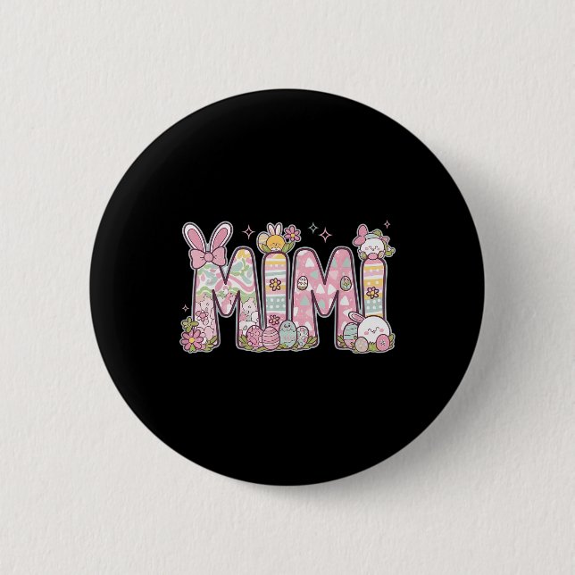 Mimi Easter Coquette Bow Happy Easter Bunny Rabbit 2 Inch Round Button (Front)