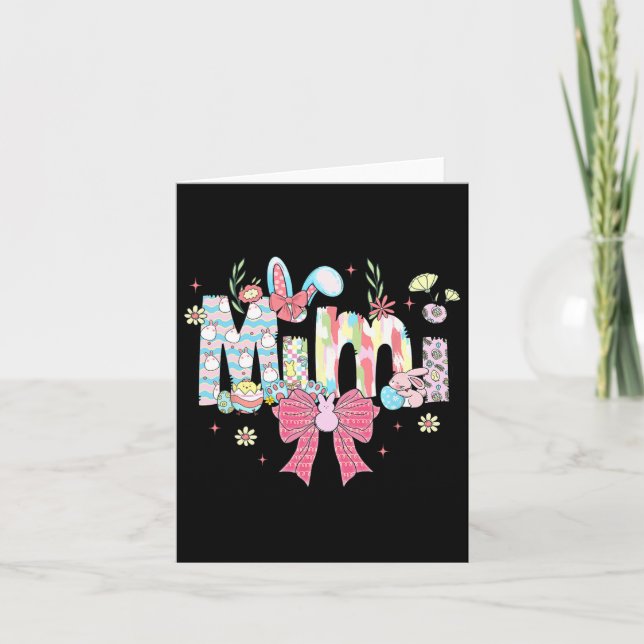 Mimi Easter Coquette Bow Happy Easter Bunny Rabbit Card (Front)