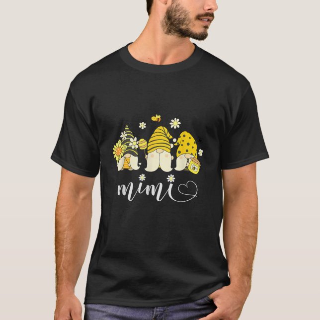 Mimi Grandma Women Cute Gnomes with Bees Sunflower T-Shirt (Front)