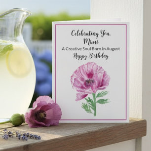 Mimi Happy August Birthday Purple Poppy Card