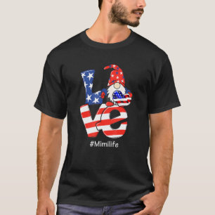 Mimi Life 4th Of July Love Gnome American Flag T-Shirt