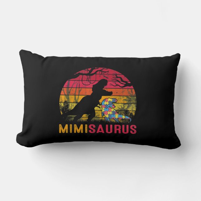 Mimi Saurus Rex Autism Awareness Funny Dinosaur T- Lumbar Pillow (Front)