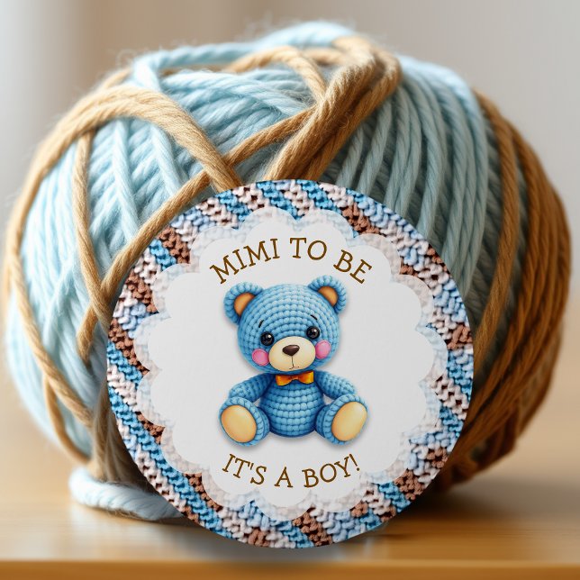 Mimi To Be | Crochet Teddy Bear Baby Shower  2 Inch Round Button (Creator Uploaded)