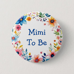 Mimi To Be Floral Pink and Blue Baby Shower 2 Inch Round Button