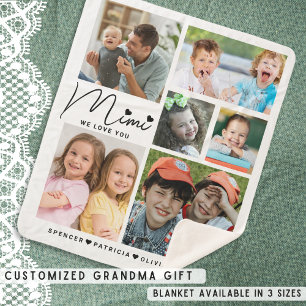 Mimi We Love You Grandkids Names Photo Collage Sherpa Blanket