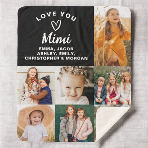 Mimi We Love you Hearts Modern Photo Collage Sherpa Blanket