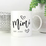 Mimi Year Established Grandma Coffee Mug<br><div class="desc">Create a sweet keepsake for grandma with this simple design that features "Mimi" in hand sketched script lettering accented with hearts. Personalize with the year she became a grandmother for a cute Mother's Day or pregnancy announcement gift.</div>