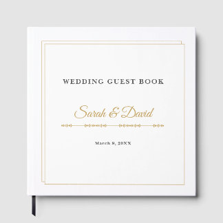 Mimimalist Double Gold Border Wedding Guest Book