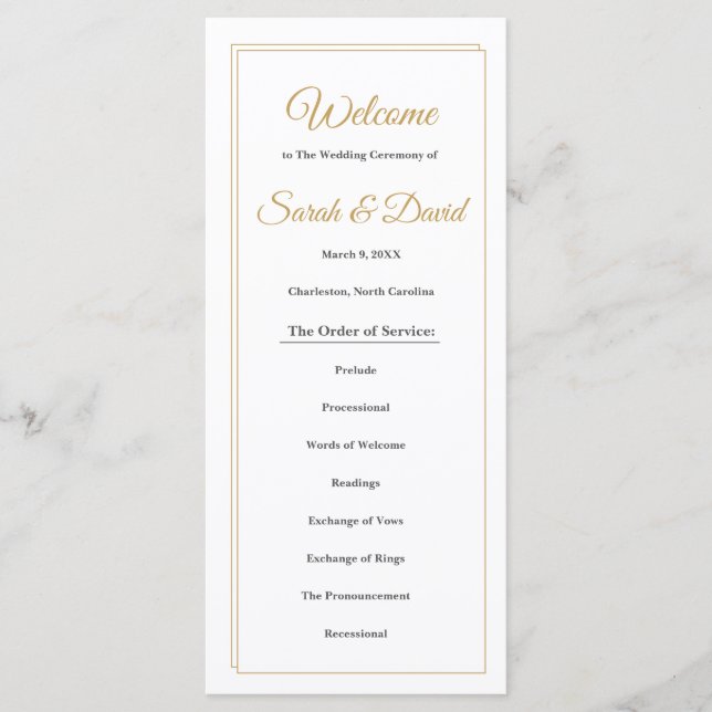 Mimimalist Gold Border Wedding Program (Front)