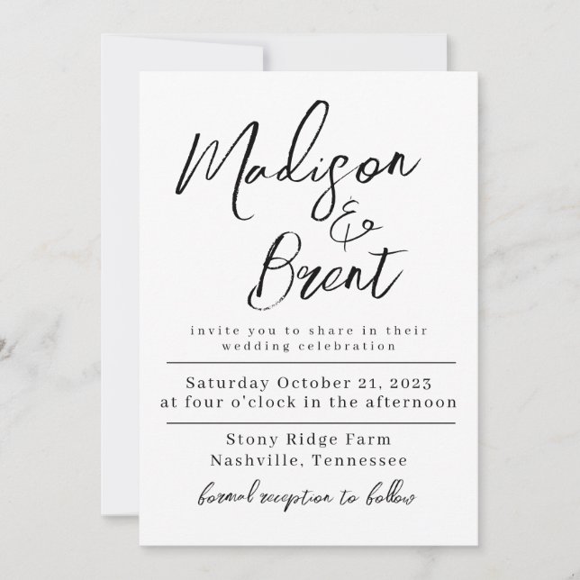 Mimimalist Simple Non Photo Wedding Day Invitation (Front)