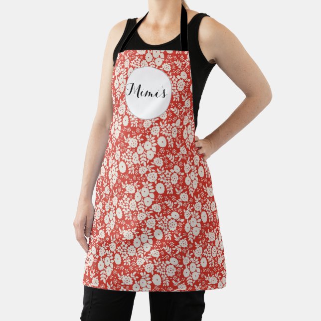 Mimi's Custom Monogram Flower Pattern Red Apron (Insitu)