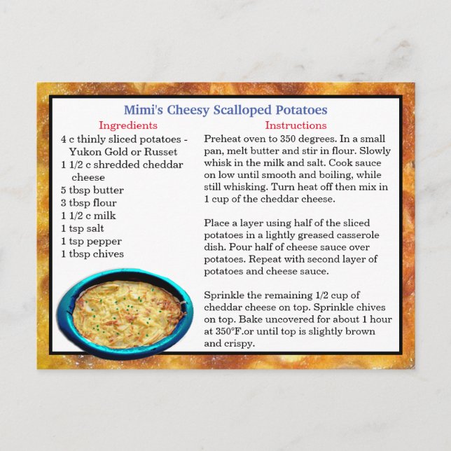 Mimi's Scalloped Potatoes Recipe Card   (Front)